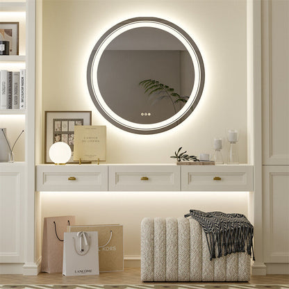 60cm LED Bathroom Mirror Anti-fog Circle Backlit HD