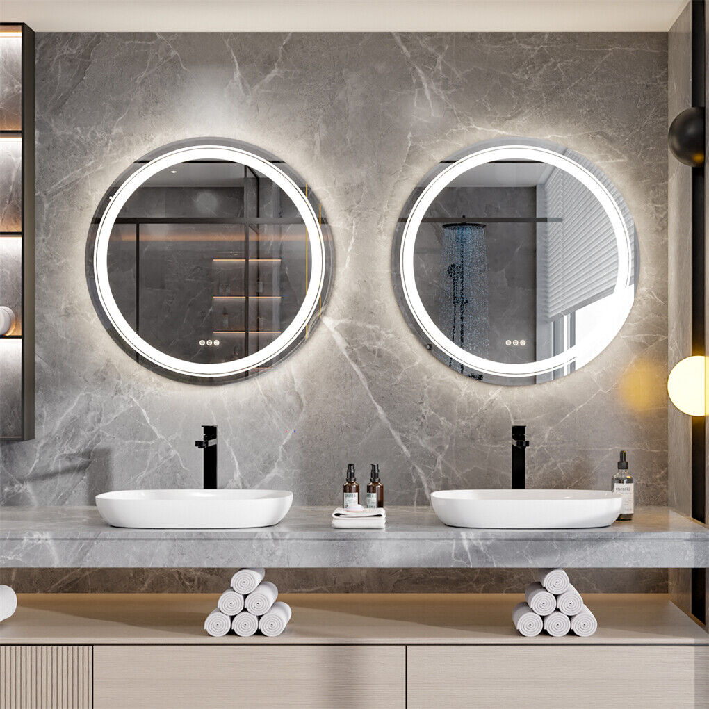 80cm LED Bathroom Mirror Anti-fog Circle Backlit HD
