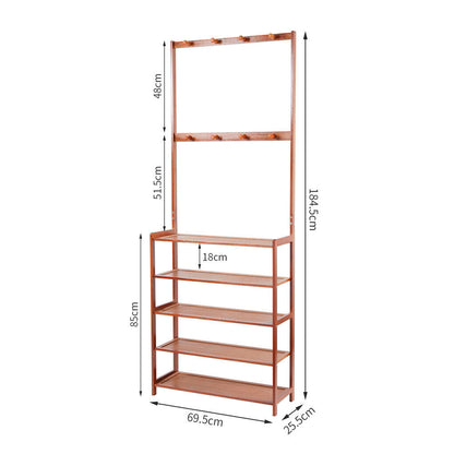 Bamboo 5-Tier Hat Coat Shoe Rack Entryway Bench Hanger Storage
