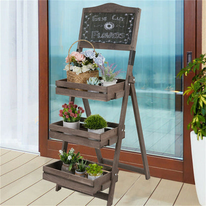 3 Tier Rustic Wood Plant Stand 38CM Corner Shelf