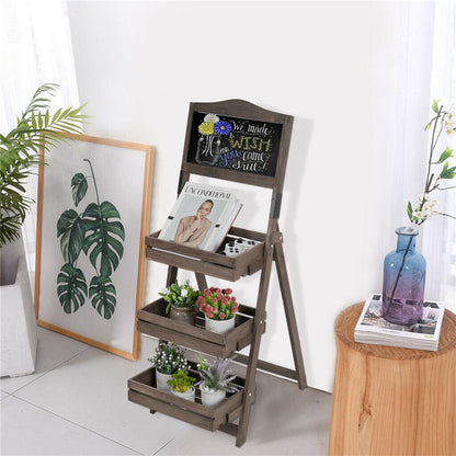 3 Tier Rustic Wood Plant Stand 38CM Corner Shelf
