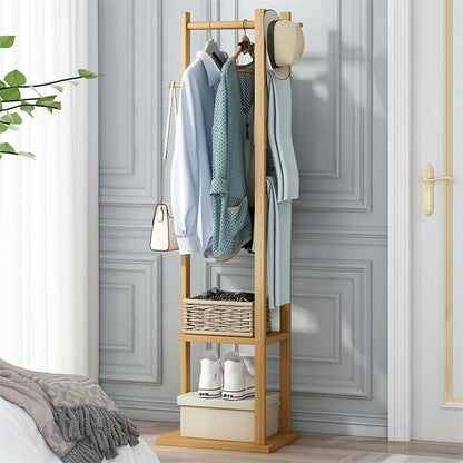 Bamboo Coat & Hat Rack Stand Shoe Shelf Thicken Wooden Hanger