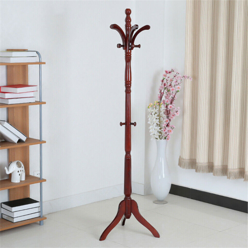 Birch Wood Coat Rack Stand Adjustable Hall Tree Entryway
