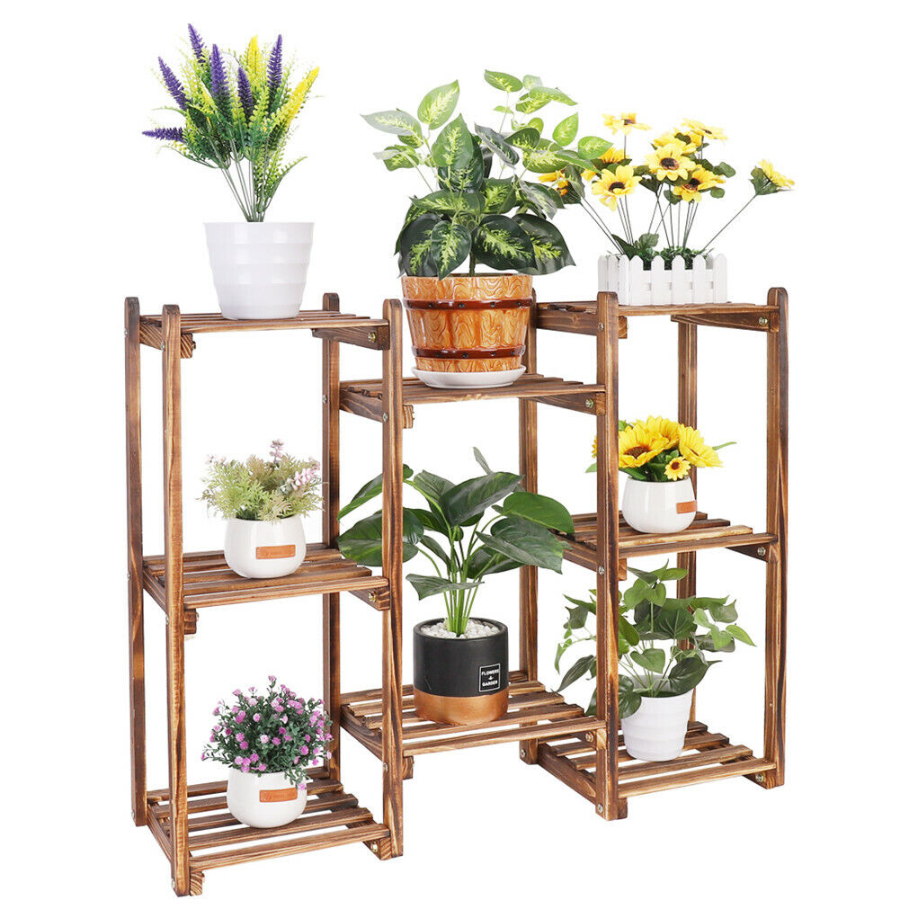 8-Tier Wooden Plant Stand Outdoor Indoor Garden Shelf