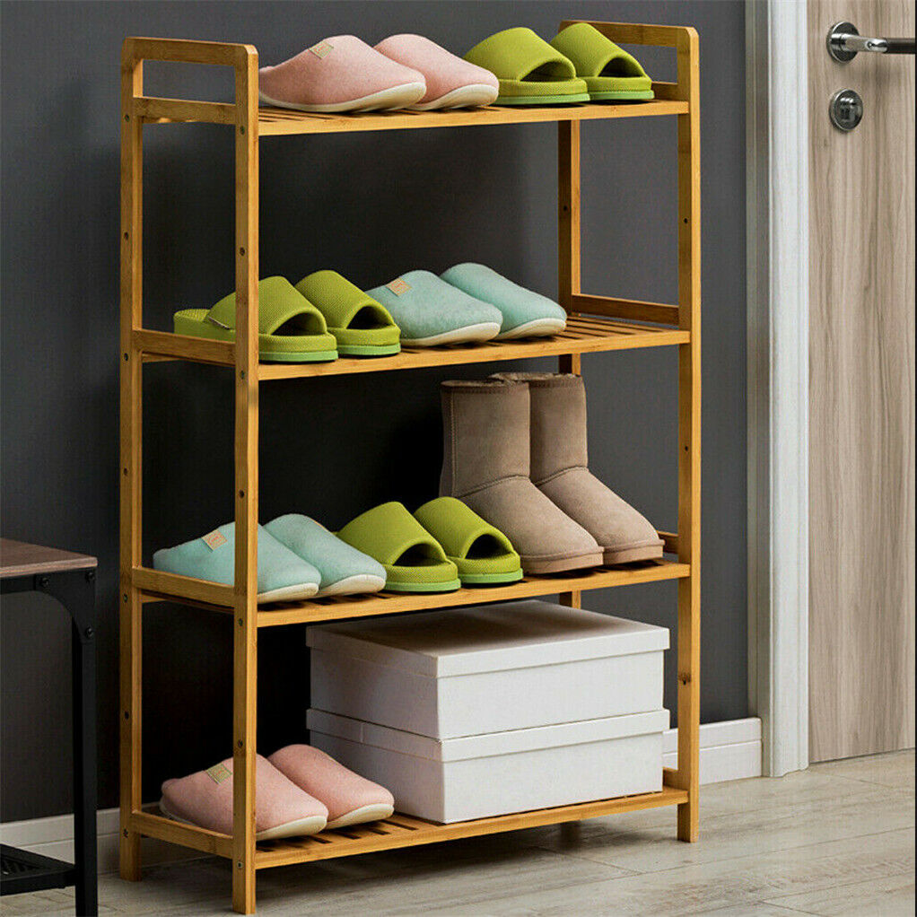 Bamboo 4 Tier Shelving Unit Kitchen Bedroom Bookshelf