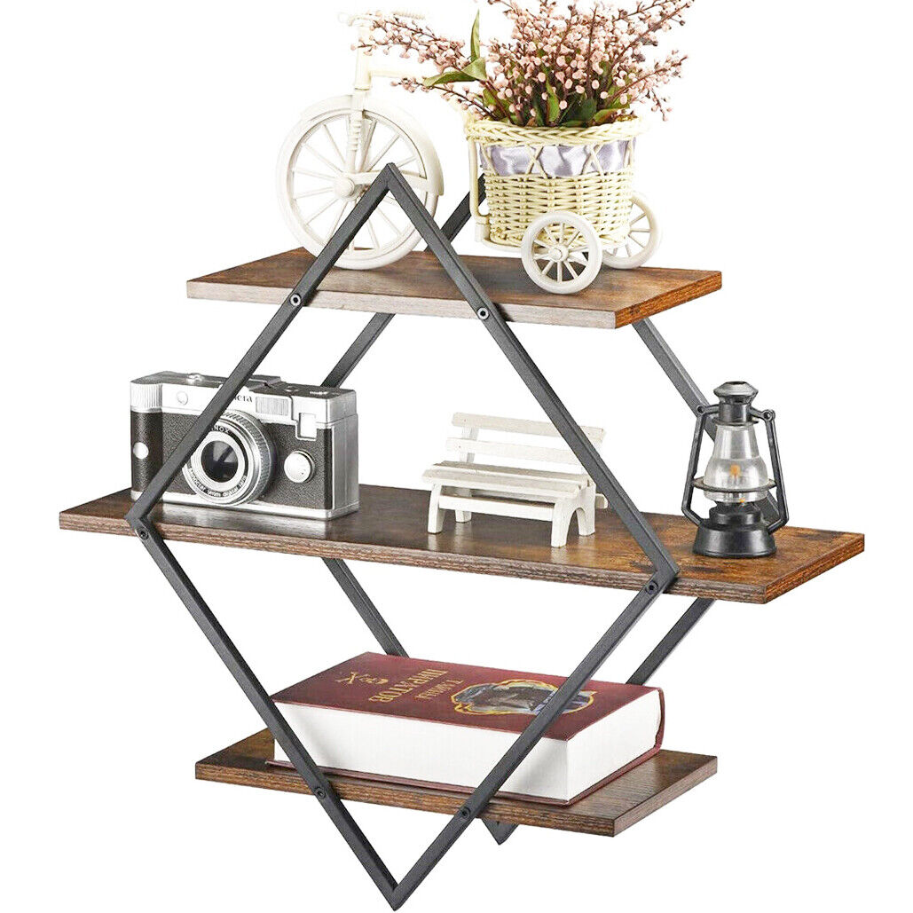3 Tier Diamond Metal Floating Shelves Wall Mounted Display