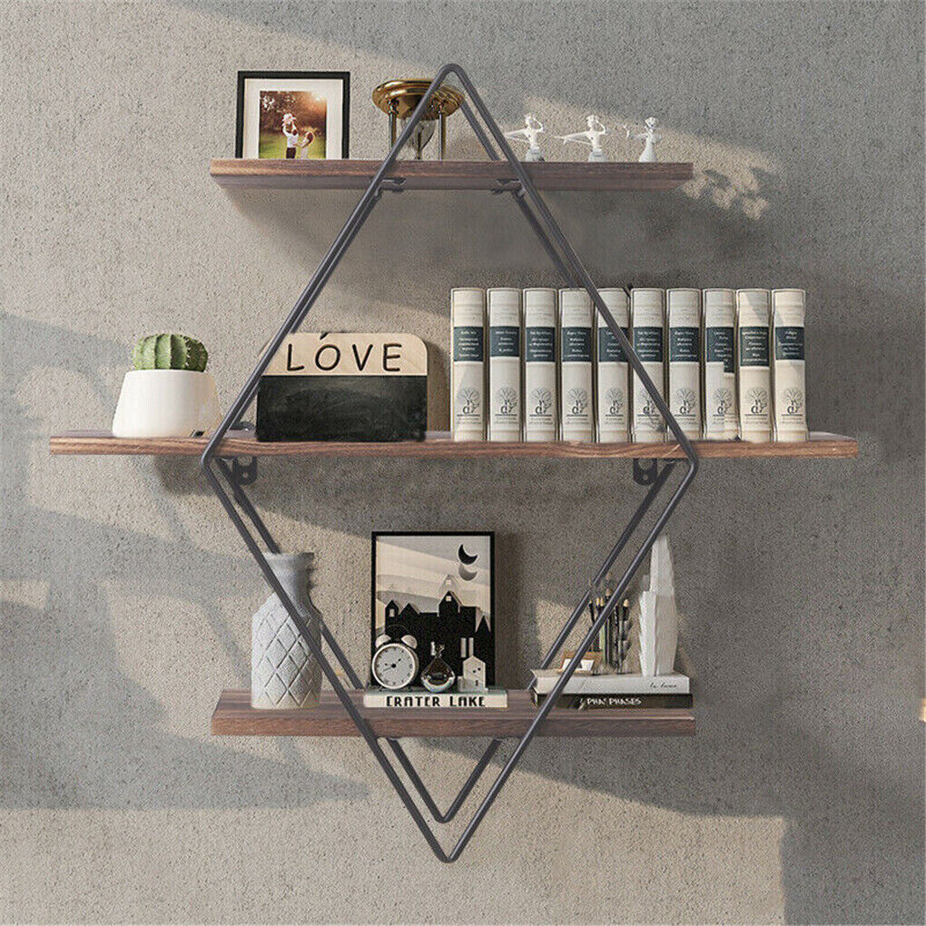 3 Tier Diamond Metal Floating Shelves Wall Mounted Display