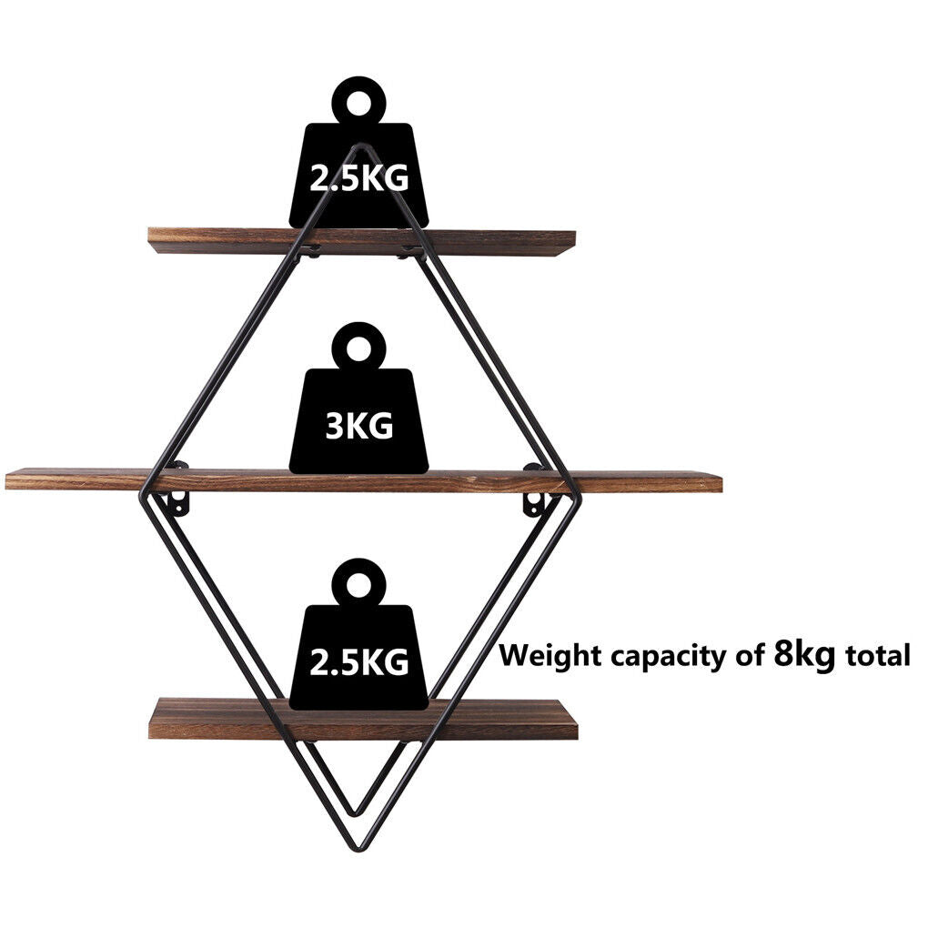 3 Tier Diamond Metal Floating Shelves Wall Mounted Display