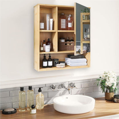 Bamboo Wall Medicine Cabinet Mirror 55.5cm 5 Shelf