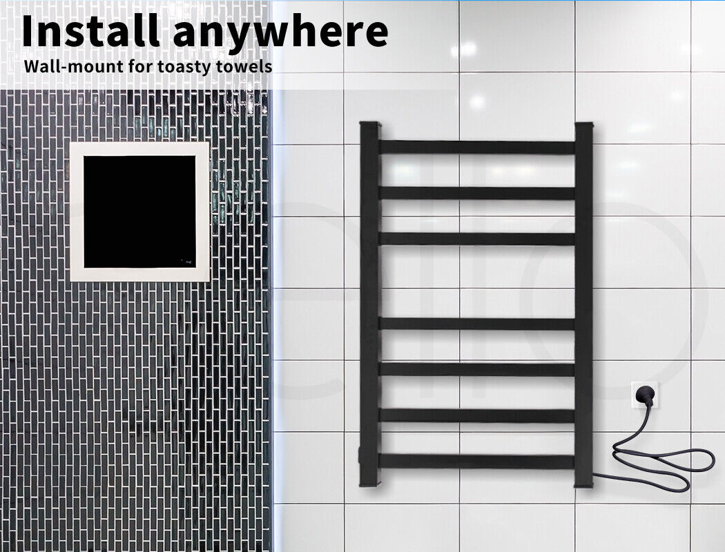 Aluminium Heated Towel Rail 7-Bar Electric Warmer Black