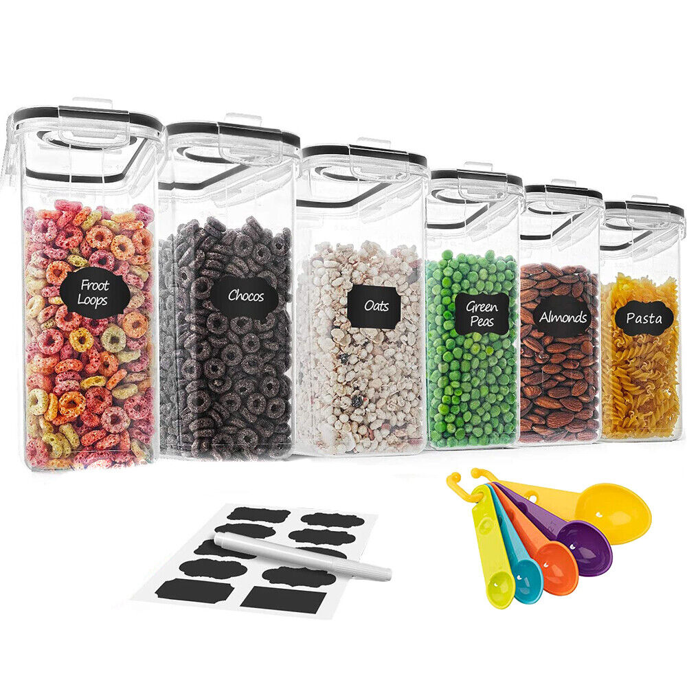 6PCS Food Storage Containers Kitchen Dry Pantry Organiser Airtight Lids