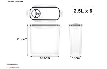 6PCS Food Storage Containers Kitchen Dry Pantry Organiser Airtight Lids