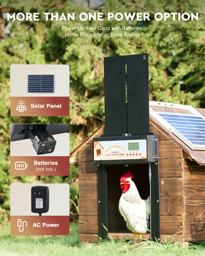 Automatic Chicken Coop Door Solar/Battery/AC 6W Aluminum Copper