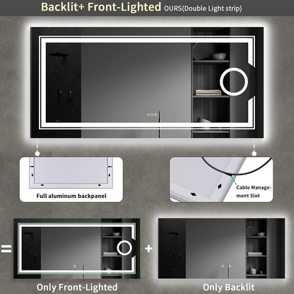 1200x600mm LED Bathroom Mirror Anti-fog Magnifying