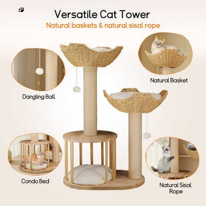 Cat Tree Tower Large Scratching Post Condo Basket Activity Center