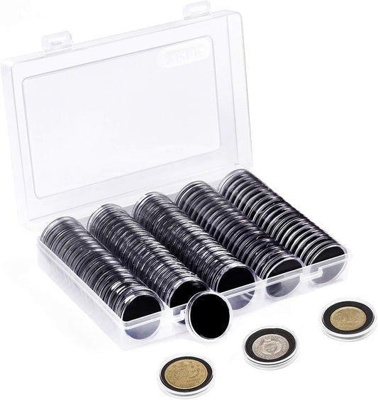 100PCS Clear Plastic Coin Holder Storage Box 20-30mm