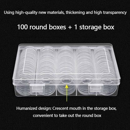 100PCS Clear Plastic Coin Holder Storage Box 20-30mm