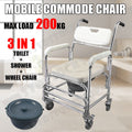 Aluminum Bedside Commode Chair 200kg Mobile Shower Toilet Wheelchair