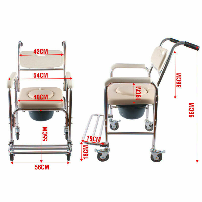 Aluminum Bedside Commode Chair 200kg Mobile Shower Toilet Wheelchair