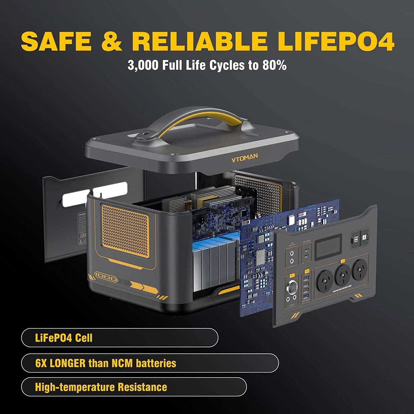 1000W 1408Wh Solar Generator 10A Black Portable Power Station