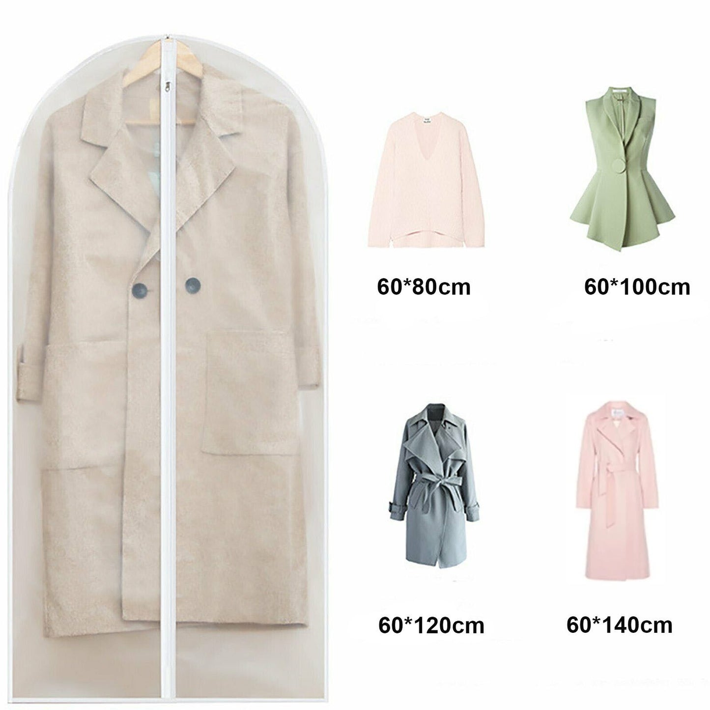 10x Transparent Garment Bags 60x100cm Dustproof Suit Coat Cover Storage