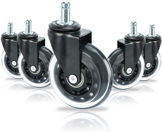 3 Swivel Rollerblade Chair Wheels, 7/16 Stem, All Floors - 5 Pack