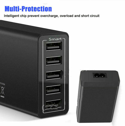 40W 5-Port USB Wall Charger Fast AC Adapter Multi Travel