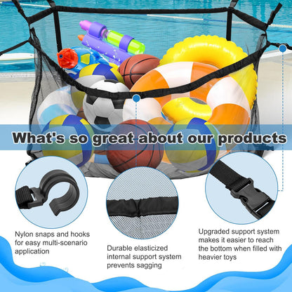 145x145CM Heavy Duty Pool Toy Storage Net Bag Adjustable Organizer