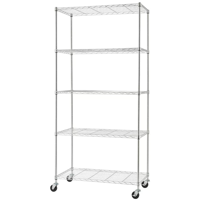 Chrome 5 Tier Shelving Rack - Adjustable, Tool-Free Assembly, 113.4 kg Capacity per Shelf