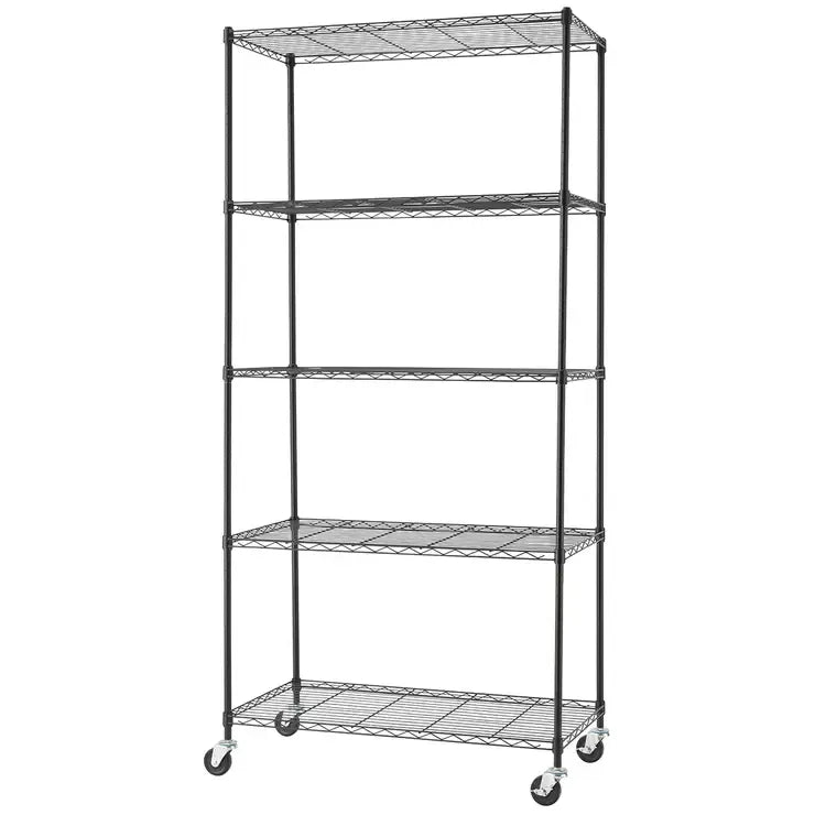 5 Tier Black Shelving Rack - Adjustable, No Tools Required, 113.4kg Capacity