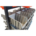 Black Dual Sided Bin Rack with 64 Orange Bins and 30 Grey Bins for Home, Garage, or Workshop Storage
