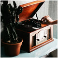 Wood Bluetooth Turntable With AM/FM Radio, CD Player, Paprika
