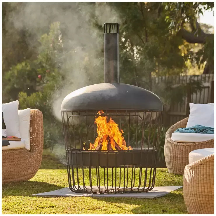 Black High-Temperature Powder Coated Bastion Chimenea with Large Burning Capacity