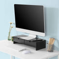 Black Monitor Stand Desk Organizer with 2 Drawers