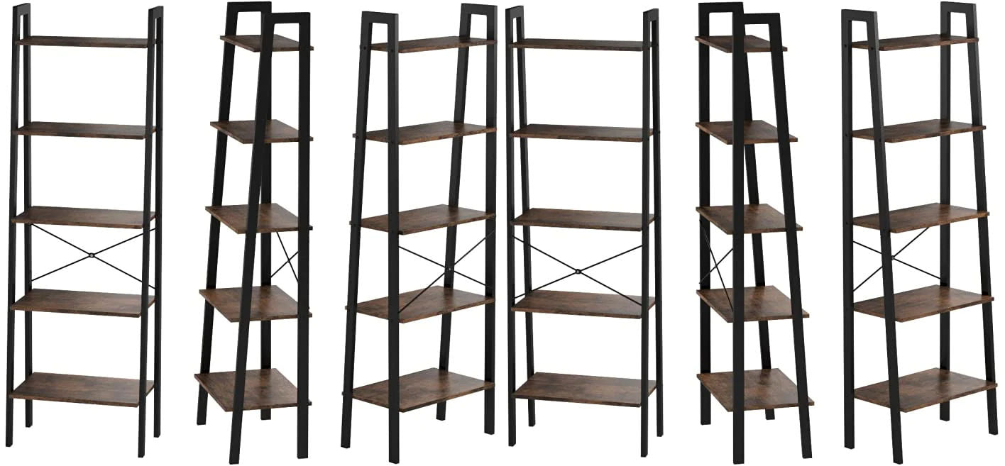 5 Tiers A-shaped Ladder Storage Shelf, Rustic, Brown