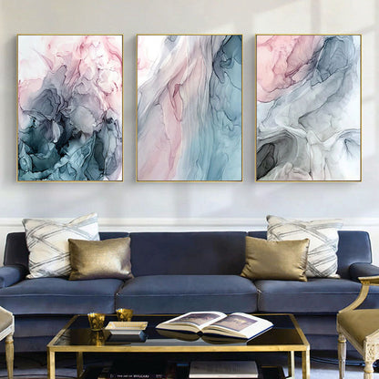 Wall Art 40cmx60cm Colorful Ink Abstract 3 Sets Gold Frame Canvas