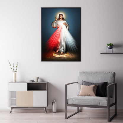 Wall Art 70cmx100cm Jesus Divine Mercy I Trust In You Black Frame Canvas