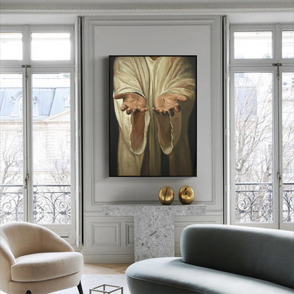 Wall Art 50cmx70cm Jesus Nail Hand Black Frame Canvas