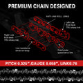 X-BULL 20'' Chainsaw Bar and Chain 0 .325 Pitch Gauge 76 Link Universal