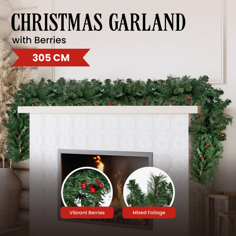 Christabelle 3.05m Christmas Garland Berries Pine Tree Decoration