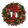 Christabelle 56cm Christmas Wreath Green Red Berries Baubles Pine