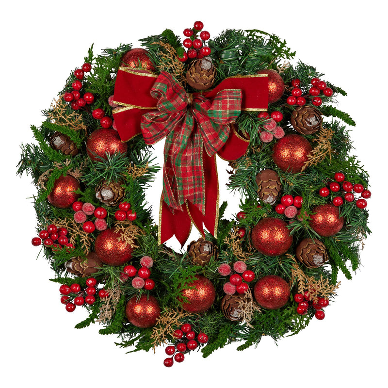 Christabelle 71cm Christmas Wreath Red Baubles Pine Cones Bow