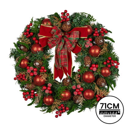 Christabelle Stunning 71cm Christmas Wreath Lush Red Baubles Berries Pine Cones and Bow Front Door Decoration