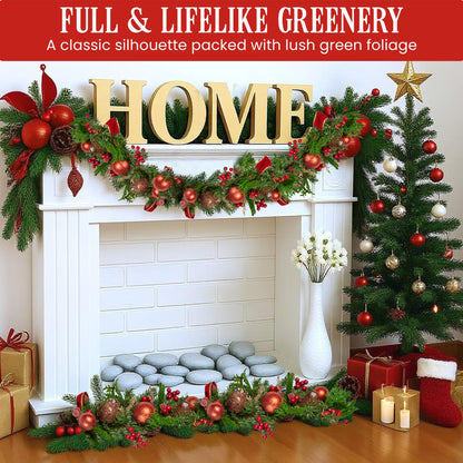 Christabelle 1.85m Christmas Garland with Red Berries Pine Cones Baubles Bows Tree Decoration Ornament