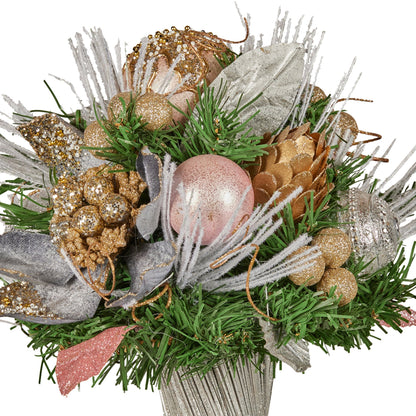 Christabelle 33cm Christmas Bouquet Pre Decorated Holiday Floral Arrangement w/Jewelled Baubles, Berries, Flowers & Pine