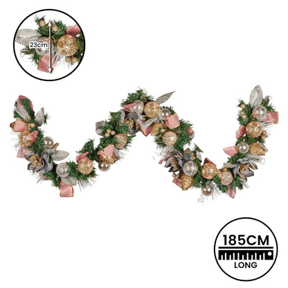 Christabelle Premium 1.8m Christmas Garland Jewelled Baubles & Berries Tree Decoration Ornament Pink Silver Gold