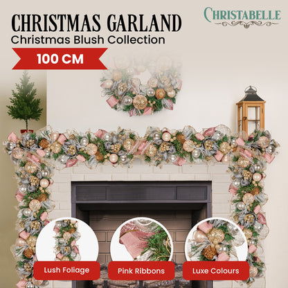 Christabelle Premium 100cm Christmas Garland Jewelled Baubles & Berries Tree Decoration Ornament Pink Silver Gold