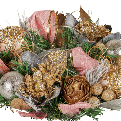Christabelle 26cm Christmas Centrepiece Lush Green Holiday w/Jewelled Baubles, Foliage, Flowers, Pine Cones, Ribbon