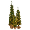 Christabelle 3x Pre-Lit Christmas Trees Green 60-90cm LED Lights