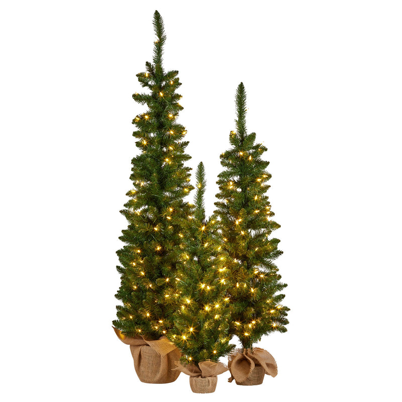 Christabelle 3x Pre-Lit Christmas Trees Green 60-90cm LED Lights